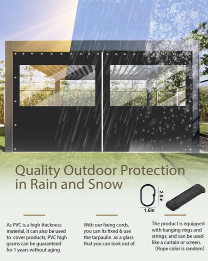 FoundGo 8(H) x12(W) ft Heavy Duty Vinyl Gazebo Curtain Replacement with Window,Privacy Gazebo Curtain Outdoor Waterproof Windproof and Snowproof in Winter for Garage,Pavilion,Balcony-Black-1pc 🍁 All In One Marketplace Canada