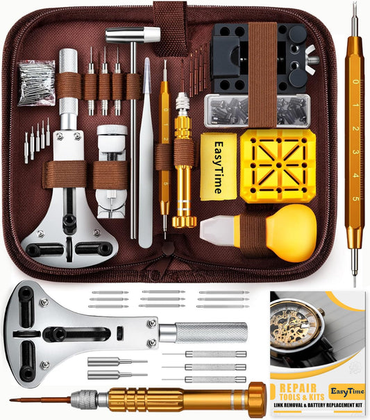 EasyTime Watch Repair Kit, Watch Link Removal Tool, Watch Band Adjustment, Including Watch Back Case Opener, Spring Bar, Operation Manual, Suitable for Battery Replacement and Strap disassemble - Available at All In One Marketplace Canada