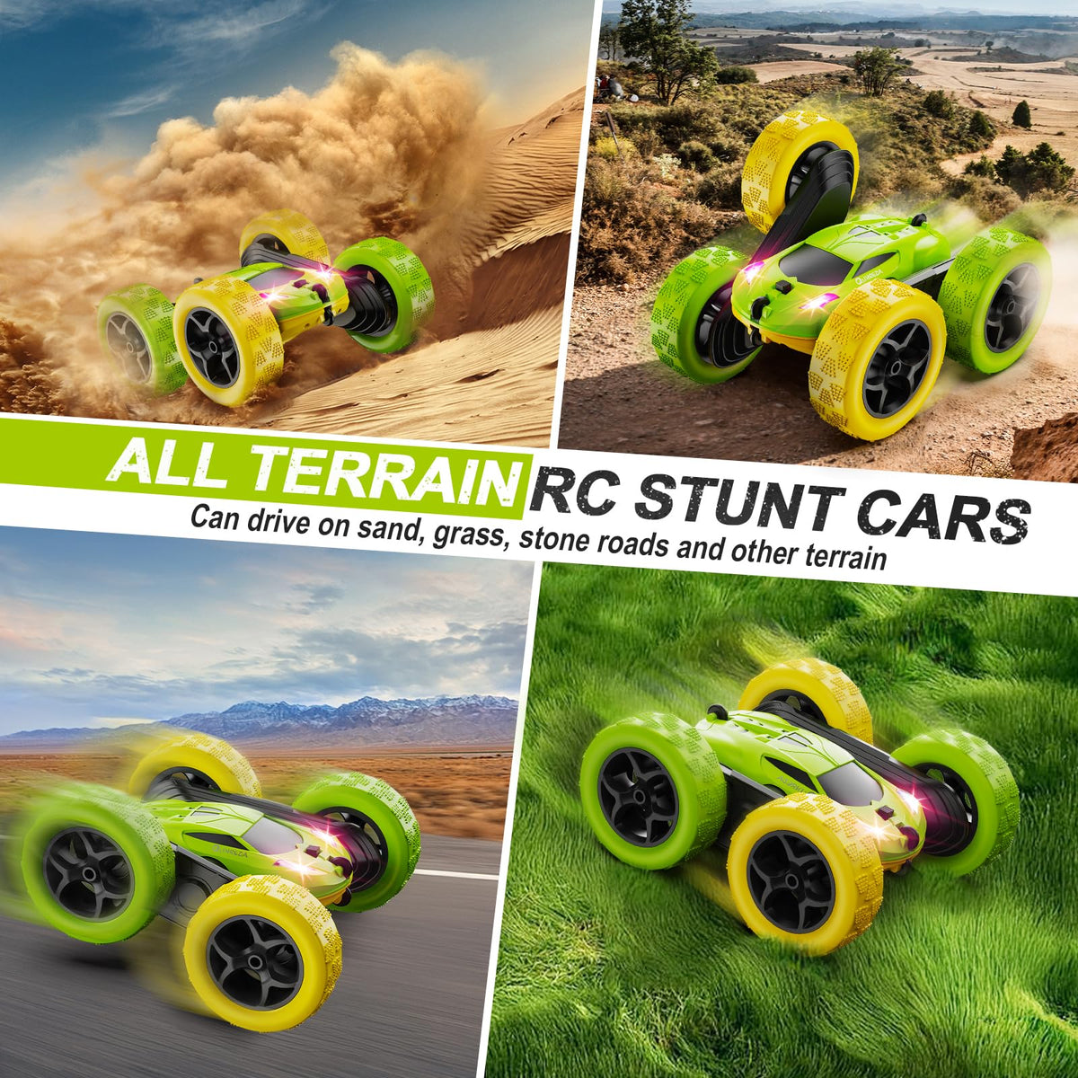 QUNREDA Remote Control Car, RC Car Toys for 6-12 Year Old Boys, Off Road RC Stunt Car 4WD 360° Rotating Remote Control Car for Kids, Boys Girls Gifts for Birthday, Christmas Yellow&Green 🍁 All In One Marketplace Canada