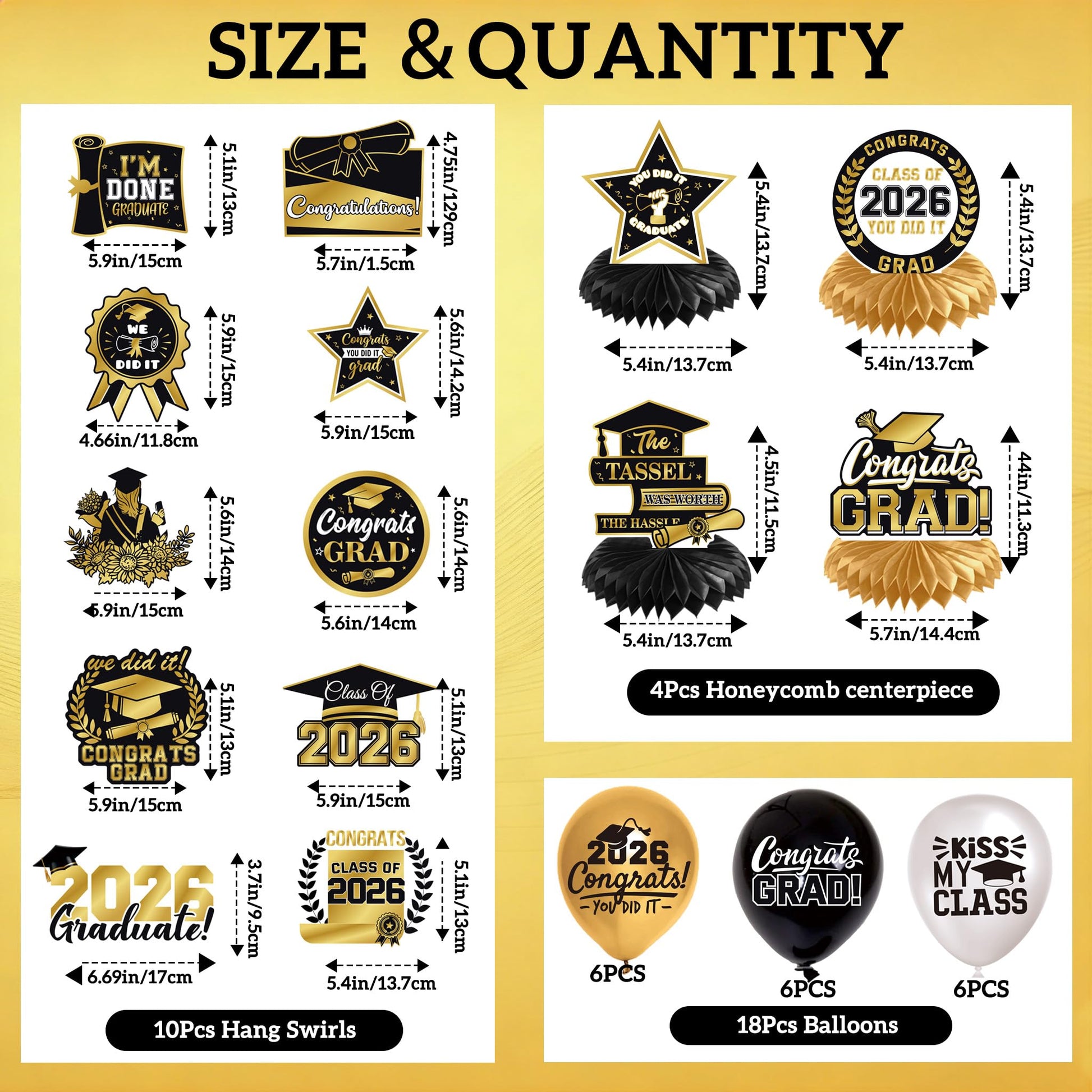 Graduation Decorations 2026 Black Gold 35PCS, Pre-Strung Congrats Grad Banner, Class of 2026 Backdrop, Balloons, Hanging Swirls, Graduation Party Decorations,PRE-ASSEMBLED - Available at All In One Marketplace Canada