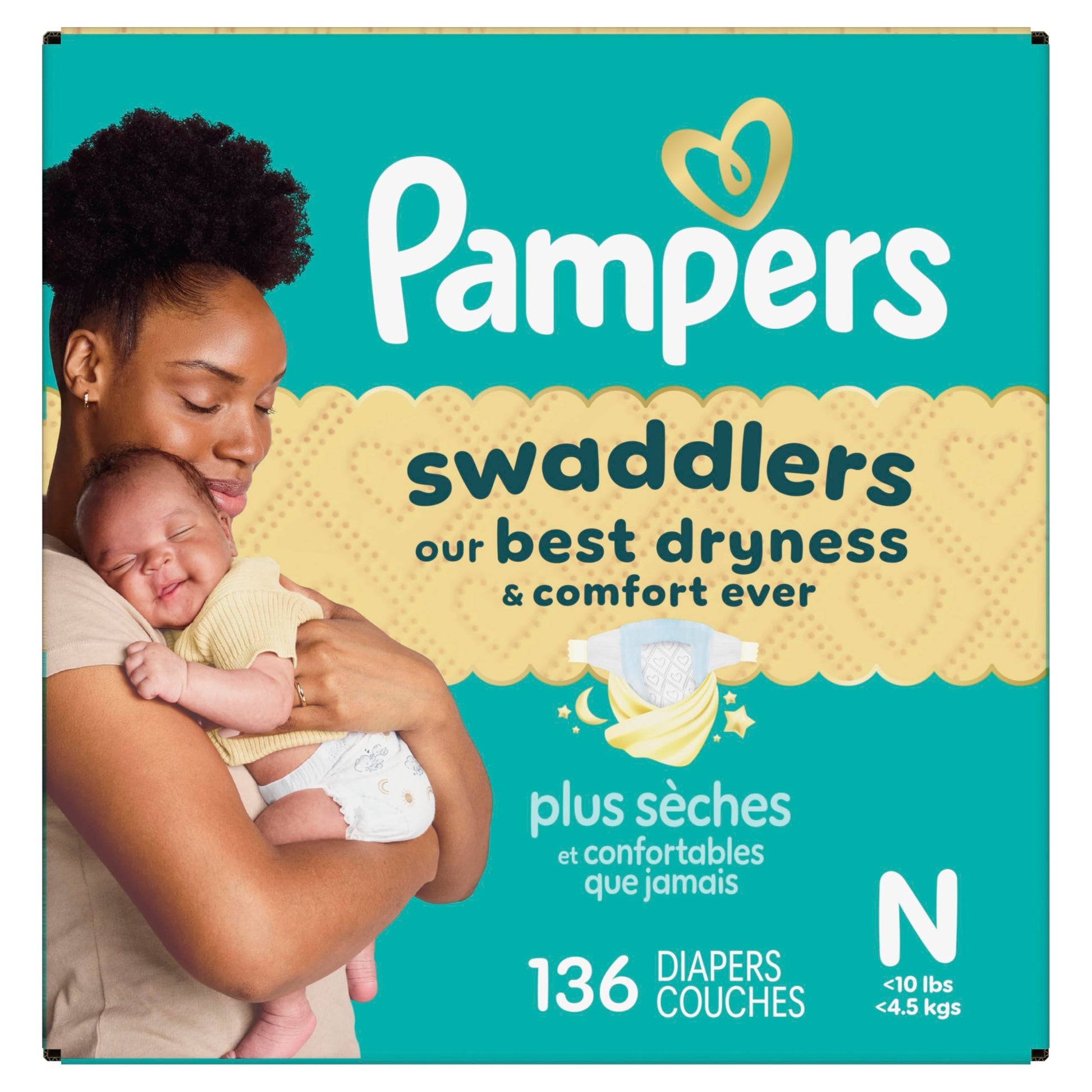 Pampers Swaddlers Diapers, Size 0 (up to 10 lbs), 136 Count, Absorbent, Keeps Baby Dry and Comfortable, Skin Safe Disposable Baby Diaper