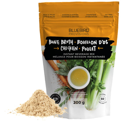 Bluebird Provisions Chicken Bone Broth Powder - Canadian-Made Chicken Bouillon with 12g Protein per Serving - Low Sodium Bone Broth Concentrate for Cooking & Sipping