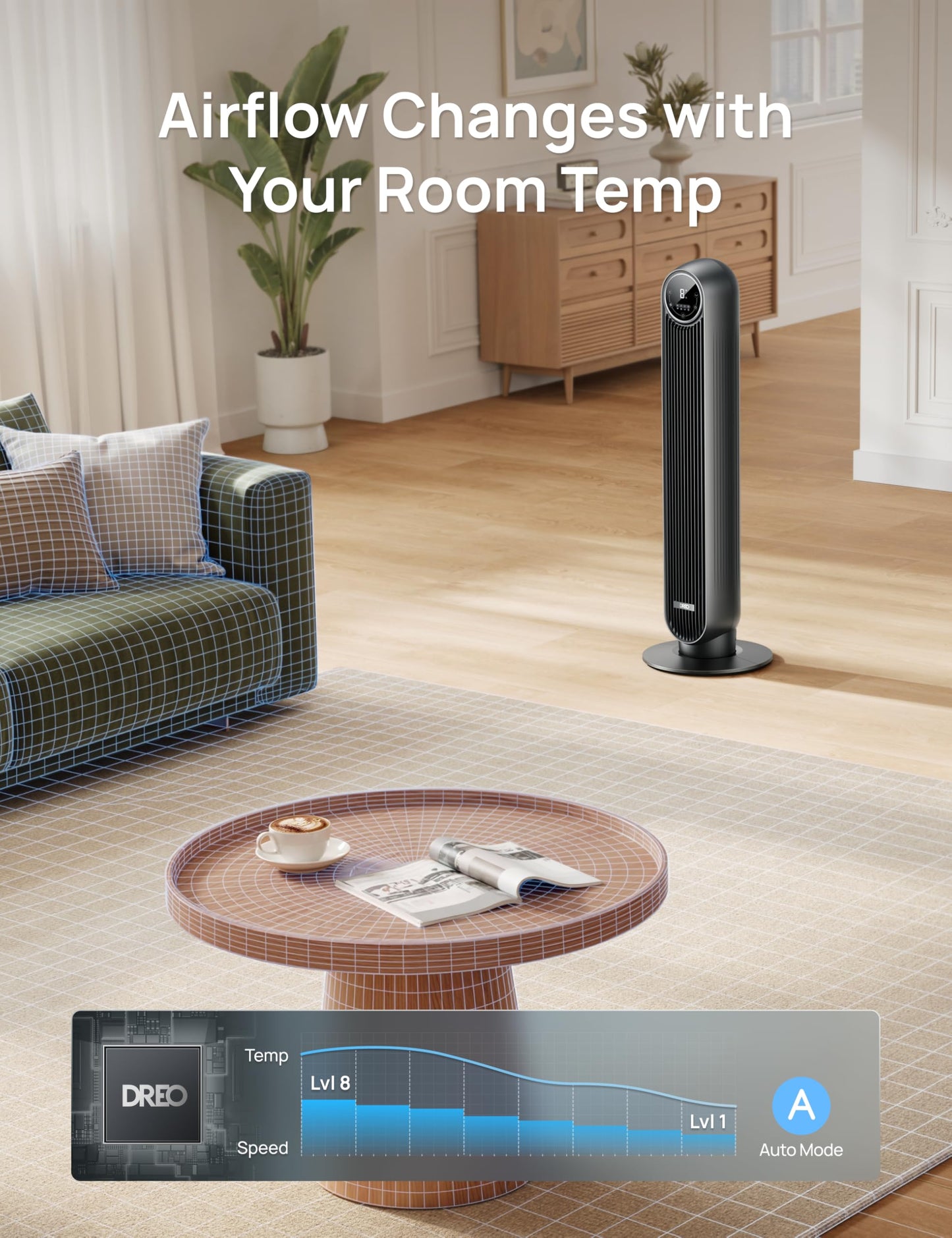 DREO Tower Fan for Bedroom, Smart Oscillating Quiet Floor Fans, Standing Bladeless Fan with Remote and WiFi Voice Control, 4 Modes, 4 Speeds, 8H Timer, 28dB, Works with Alexa/Google 🍁 All In One Marketplace Canada