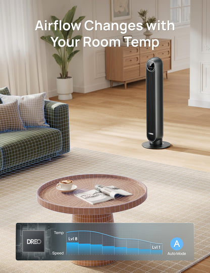 DREO Tower Fan for Bedroom, Smart Oscillating Quiet Floor Fans, Standing Bladeless Fan with Remote and WiFi Voice Control, 4 Modes, 4 Speeds, 8H Timer, 28dB, Works with Alexa/Google 🍁 All In One Marketplace Canada