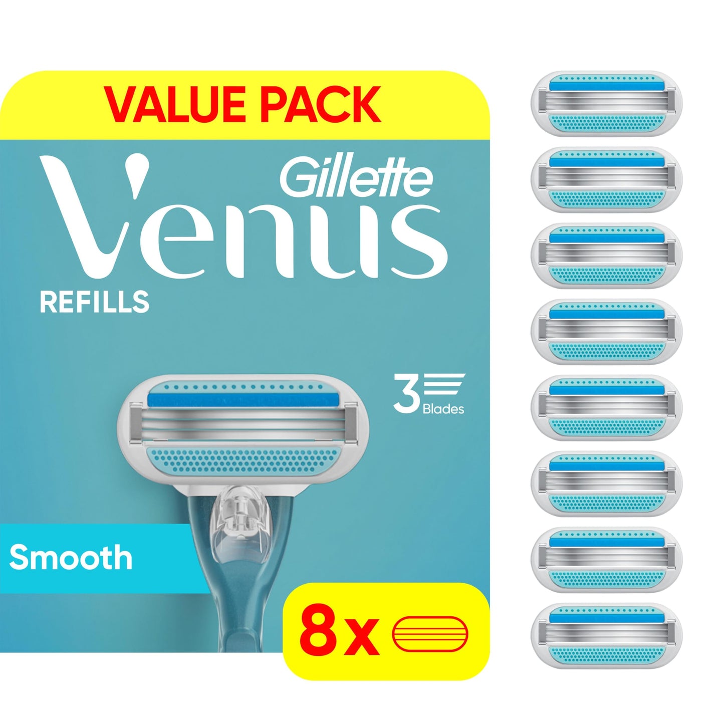 Venus Smooth Women’s Razor Blades, 3-Bladed Razor Refills, 1 Pack (Count of 8) - Available at All In One Marketplace Canada