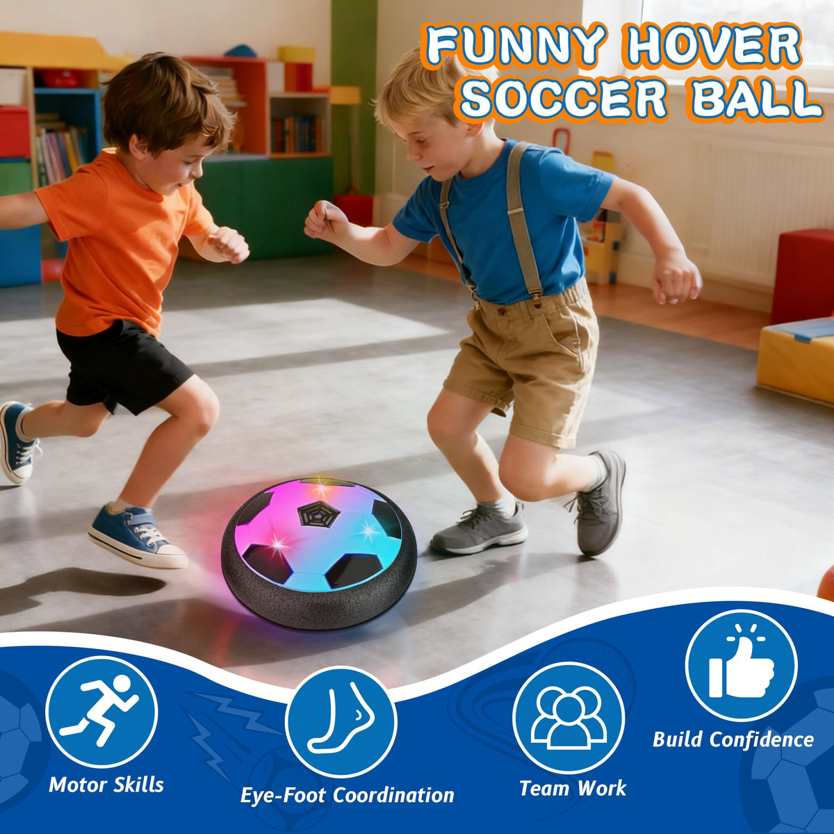 Hover Soccer Ball for Kids, 2 Pcs Hover Ball Toys Set with LED Lights, Indoor Outdoor Light-Up Soccer Ball Sport Games, Boy Gifts for 4, 5, 6, 7, 8, 9 Years Old, Christmas Birthday Gifts for Kids 🍁 All In One Marketplace Canada