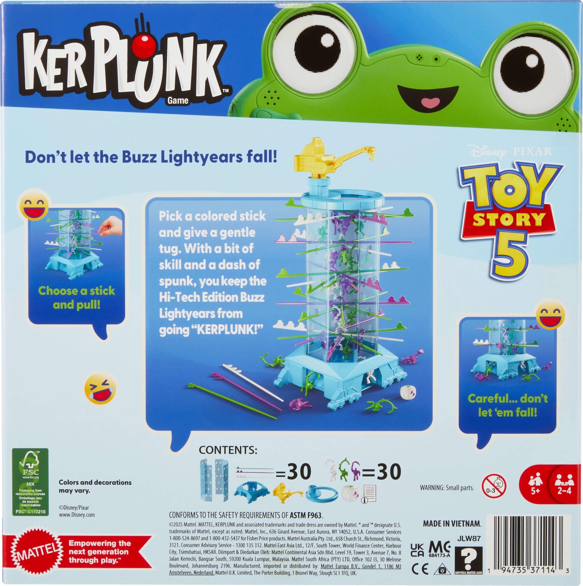 Mattel Games Kerplunk Disney and Pixar’s Toy Story 5 Kids & Family Game with Buzz Lightyears and Inspired by the Movie for 2 to 4 Players Ages 5+ Mattel Games