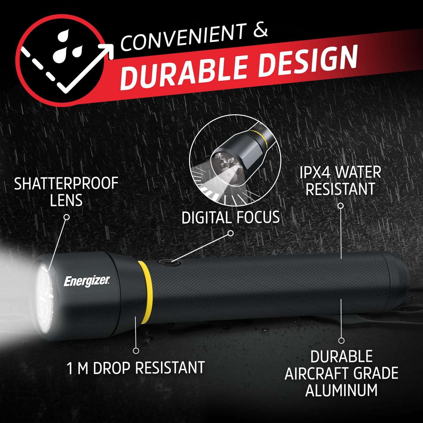 ENERGIZER LED Flashlight Vision PRO, Ultra Bright 1000+ Lumens, IPX4 Water Resistant, Aircraft-Grade Aluminum LED Light, Rugged Metal Flash Light for Outdoors, Emergency Power Outage, Black Energizer