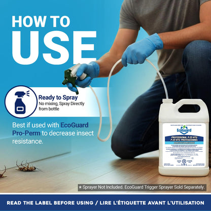 EcoGuard Professional P-22-RTU Residual Insect Killer, 3.78L Jug, Ready to Use Indoor and Outdoor Pest Control for Ants, Cockroaches, Spiders, Fleas, Ticks, Flies, Mosquitoes (Sprayer Not Included)