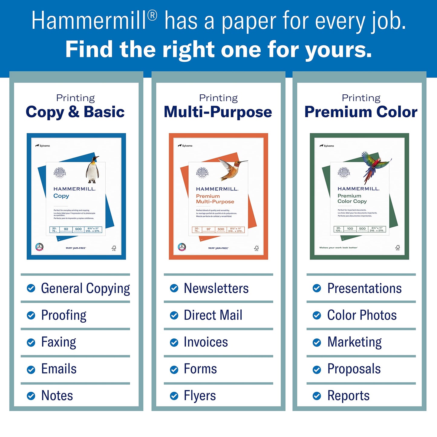 Hammermill Paper, Premium ink & Laser Poly Wrap, 24lb, 8.5x11, Letter, 97 Bright 2500 Sheets/5 Ream Case (166140C) Made in the USA, White 🍁 All In One Marketplace Canada