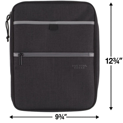 Five Star Zipper Binder, 1 Inch 3-Ring Binder with Round Rings, Carry-All with Pockets and 4-Tab Dividers, 375 Sheet Capacity, Black/Gray (29092IT8)