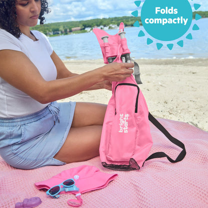 Bright Starts Pop 'N Sit Portable Booster, Indoor/Outdoor Use, Floor Seat with Feeding Tray, Pink, 6 Mos - 3 Yrs
