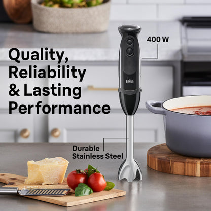 Braun MQ5000 Vario Hand Blender Stick – 21-Speed Immersion Blender Handheld with Turbo Boost, Stainless Steel Blades, SplashControl, EasyClick System, 400W, Mixer for Soups & Smoothies - Available at All In One Marketplace Canada