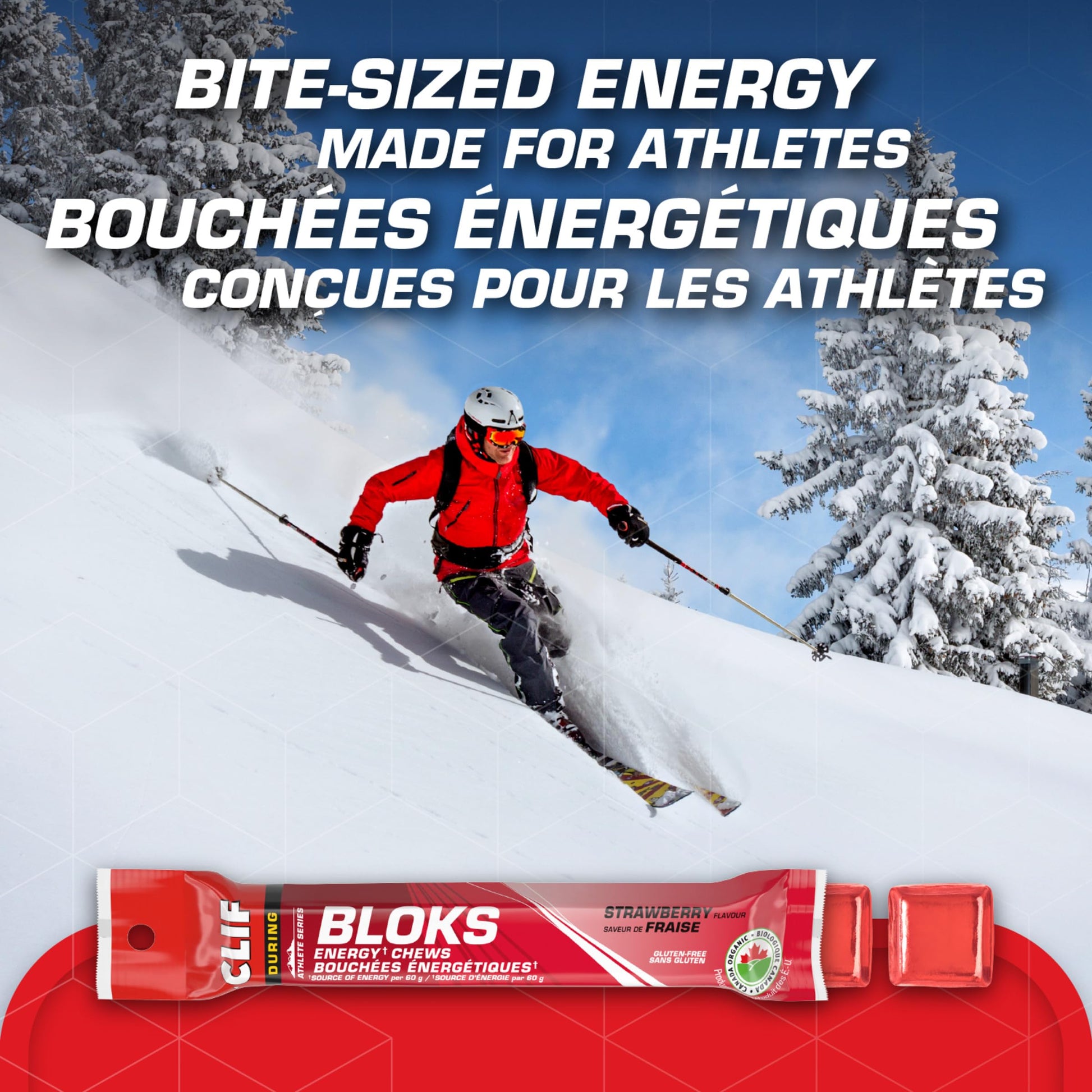 CLIF BLOKS Strawberry Energy Chews – Organic, Gluten-Free, 60g (18-Pack)