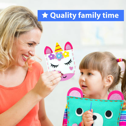 KRAFUN My First Sewing Kit for Kids Age 5+ Beginner Art & Craft, Includes 7 Easy Projects Dolls, Pillows, Bag, Instruction & Plush Felt Materials for Learn to Sew, Embroidery Skills - Available at All In One Marketplace Canada