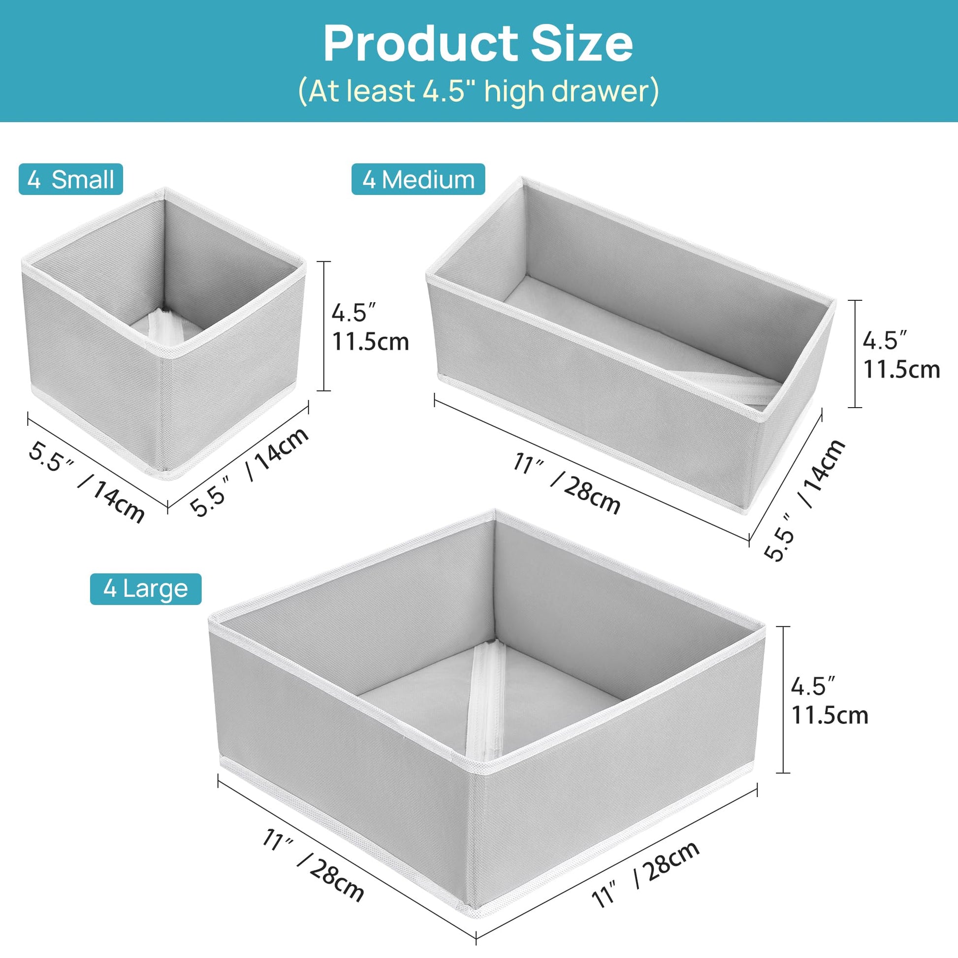 Vtopmart 12Pack Drawer Organizer for Clothes, Underwear Organizer Bins, Foldable Fabric Closet Storage Organization, Dresser Drawer Dividers for Baby Clothing, Bra, Socks, Ties, Scarf - Available at All In One Marketplace Canada