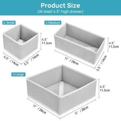 Vtopmart 12Pack Drawer Organizer for Clothes, Underwear Organizer Bins, Foldable Fabric Closet Storage Organization, Dresser Drawer Dividers for Baby Clothing, Bra, Socks, Ties, Scarf - Available at All In One Marketplace Canada