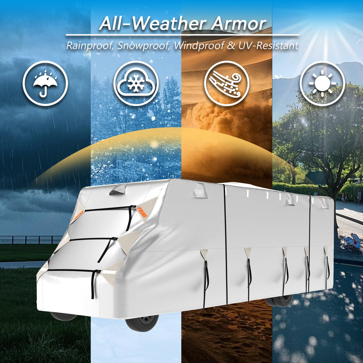 FRUNO Oxford Fabric Class C RV Cover Fits 23'-26' Waterproof Rip-Resistant Anti-UV Motorhome Camper Cover for Winter Snow with Jack Cover 4 Tire Covers and Gutter Covers 🍁 All In One Marketplace Canada