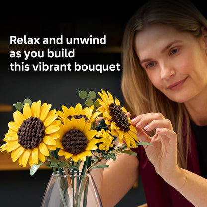 LEGO Botanicals Sunflower Bouquet Building Set for Adults, Ages 18+ - Artificial Flowers for Home Office, Bedroom, or Desk Decor - Gifts for Women & Men - 11502 LEGO