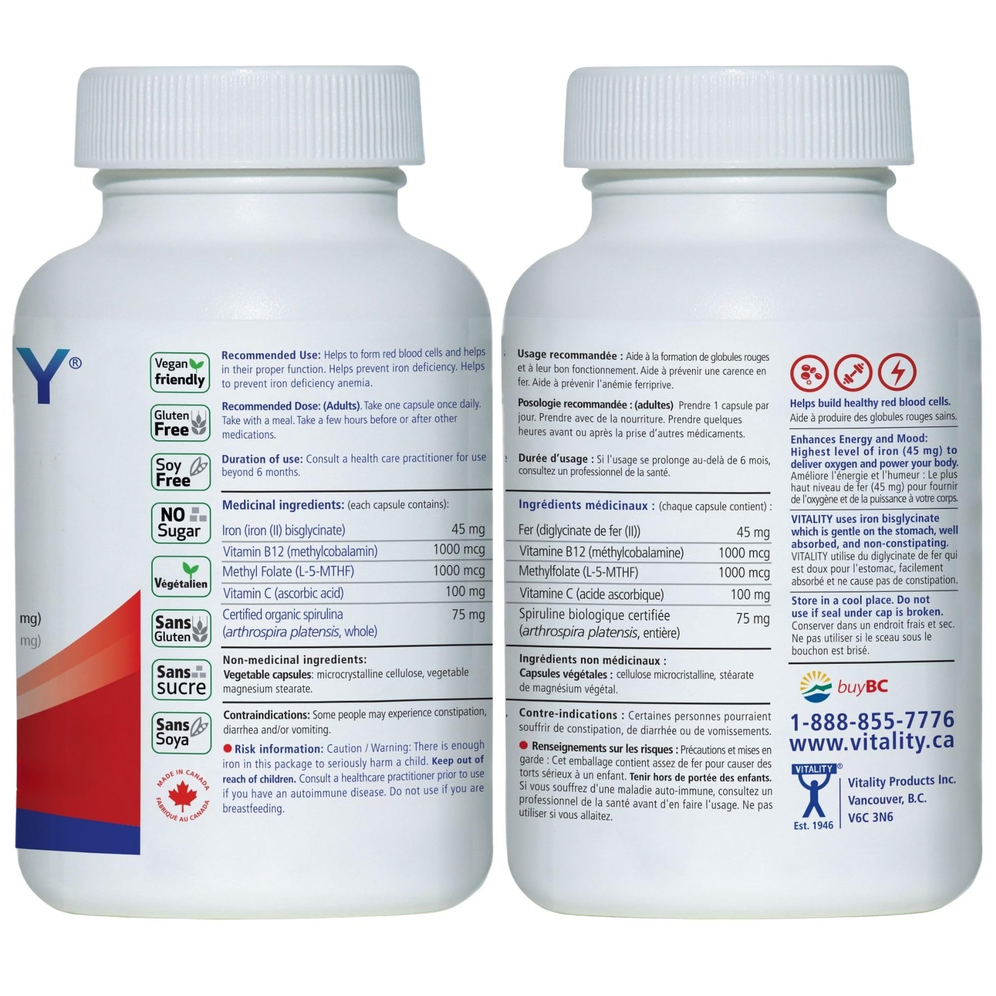 VITALITY Power Iron Supplement 45 mg – Gentle Iron, Vitamin C, B12 & Folate VITALITY