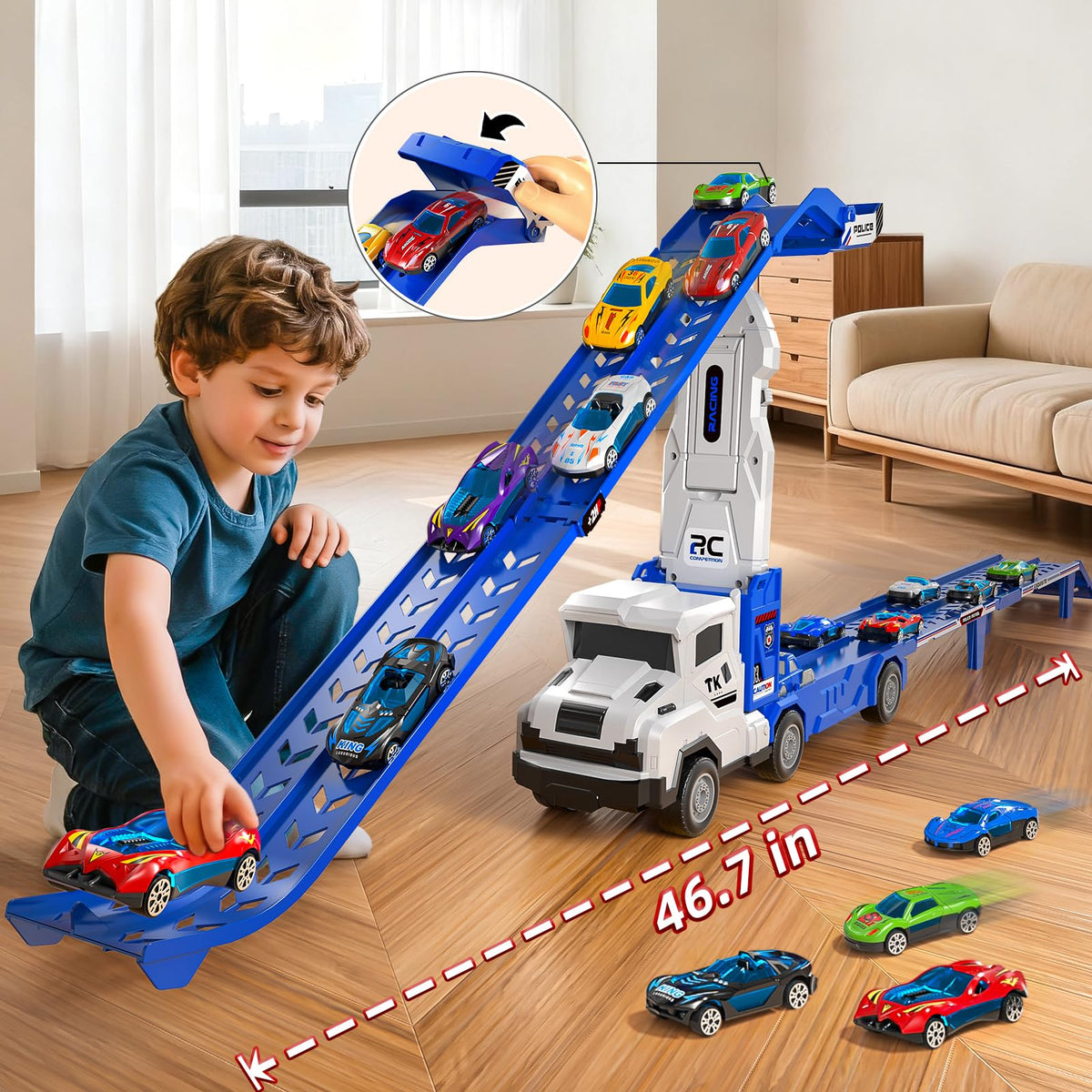 Transport Truck Toy for Kids, Transport Vehicle with Double Race Ramp Track 🍁 All In One Marketplace Canada