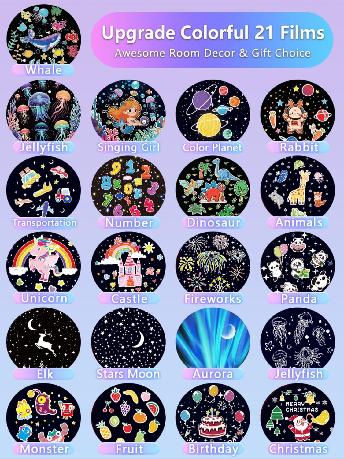 21 Sets of Films, Projector Night Light for Kids Bedroom, Baby Projector for Ceiling, Star Galaxy Night Lights with 360°Rotation Dimmable for Kids Baby Girls, Birthday, Christmas, Nursery, Room Decor 🍁 All In One Marketplace Canada