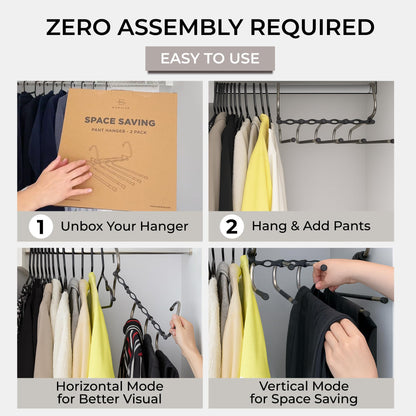 MORALVE Pants Hangers Space Saving - 2 Pack - Non-Slip Multi-Layer Space Saving Hangers - Multifunctional Clothing Rack for Closet Storage - Ideal for Jeans, Trousers, Skirts, Scarves & Slacks (Black) - Available at All In One Marketplace Canada
