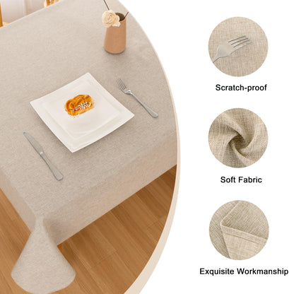 Hiasan Faux Linen Rectangle Tablecloth - Wrinkle Free, Washable Rust-Proof Rectangle Table Cloth for Kitchen Dining Room Holiday Table Cover for Party Dinner, Farmhouse, Beige, 54 X 80 Inch 🍁 All In One Marketplace Canada