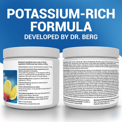 Dr. Berg Electrolytes Powder No Sugar - Enhanced w/ 1000 mg of Potassium & Real Sea Salt - Zero Sugar Electrolyte Powder - Raspberry & Lemon Flavor Hydration Powder Electrolytes - 50 Servings - Available at All In One Marketplace Canada