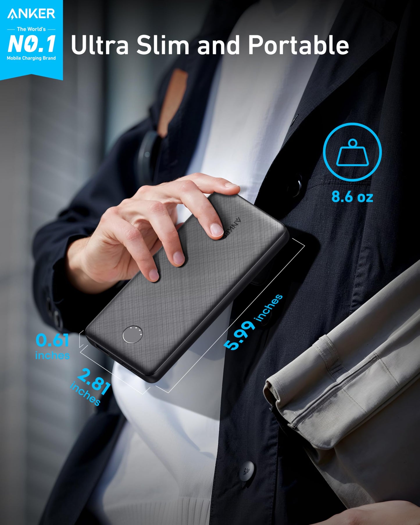 Anker Power Bank(PowerCore 10K),Compact Travel-Ready 10,000mAh Battery Pack with PowerIQ Charging Technology,5V/3A High-Speed Charging for iPhone,iPad,and More (USB-C Input and Output（Black），1pack) - Available at All In One Marketplace Canada