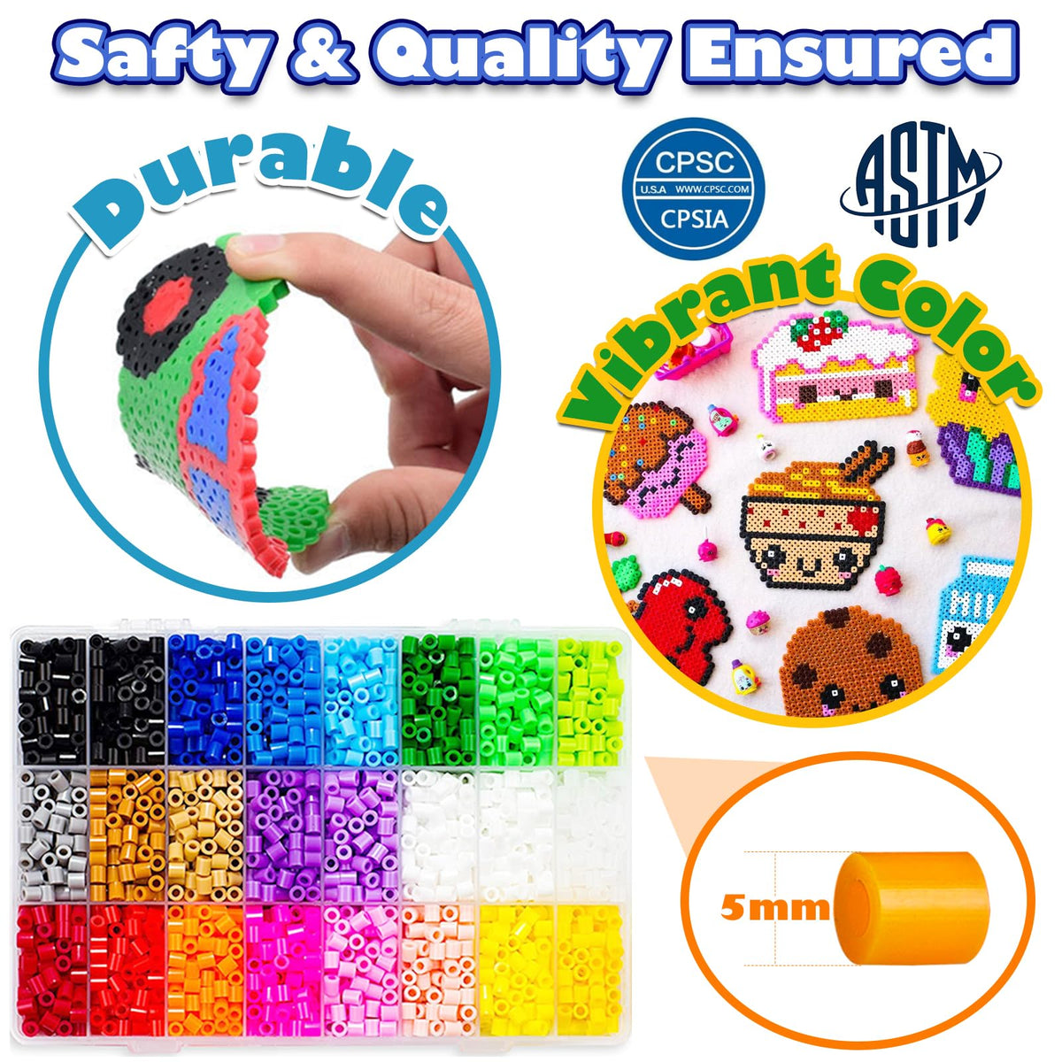 Fuse Beads Kit - 5500PCS 5mm 24 Colors Beads Craft for Girls Age 5-12 Year Old,Beads Kids Toys Set DIY Gift for Kid Arts and Crafts Bead Snap Toys 5+ Aged Girls Gifts Christmas Birthday Teens Gift 🍁 All In One Marketplace Canada