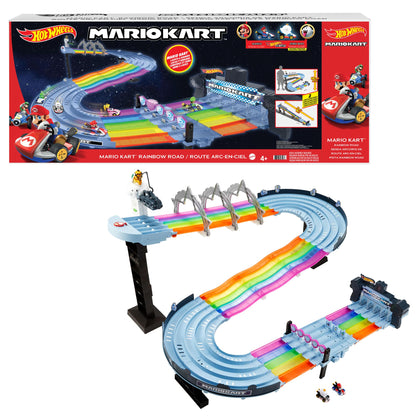 Hot Wheels Mario Kart Rainbow Road Raceway 8-Foot Track Set with Lights & Sounds & 2 1:64 Scale Vehicles, Race with 5-Track Colorful Course with 2 Configurations, Toy for Kids Ages 4 Years Old & Up 🍁 All In One Marketplace Canada