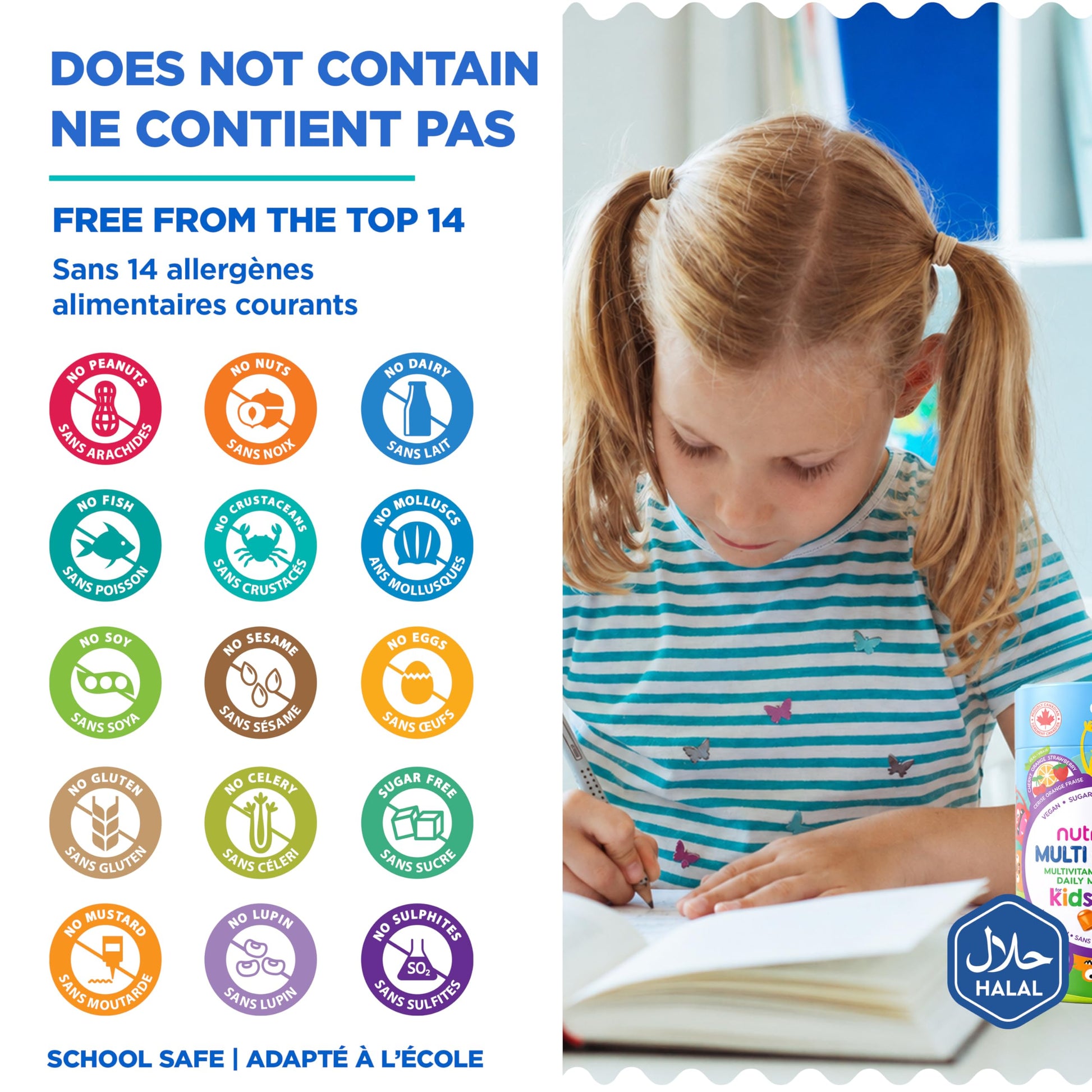 CANADIAN NUTRAMIN Children's Daily Vegan Multivitamin Gummies Vitamin C, D2 & Zinc for Immunity, Plant-Based, Sugar-Free, Nut-Free, Gluten-Free with Biotin, Vitamin A, B, B6, B12 +More 90 Ct (45 Day Supply) - Available at All In One Marketplace Canada