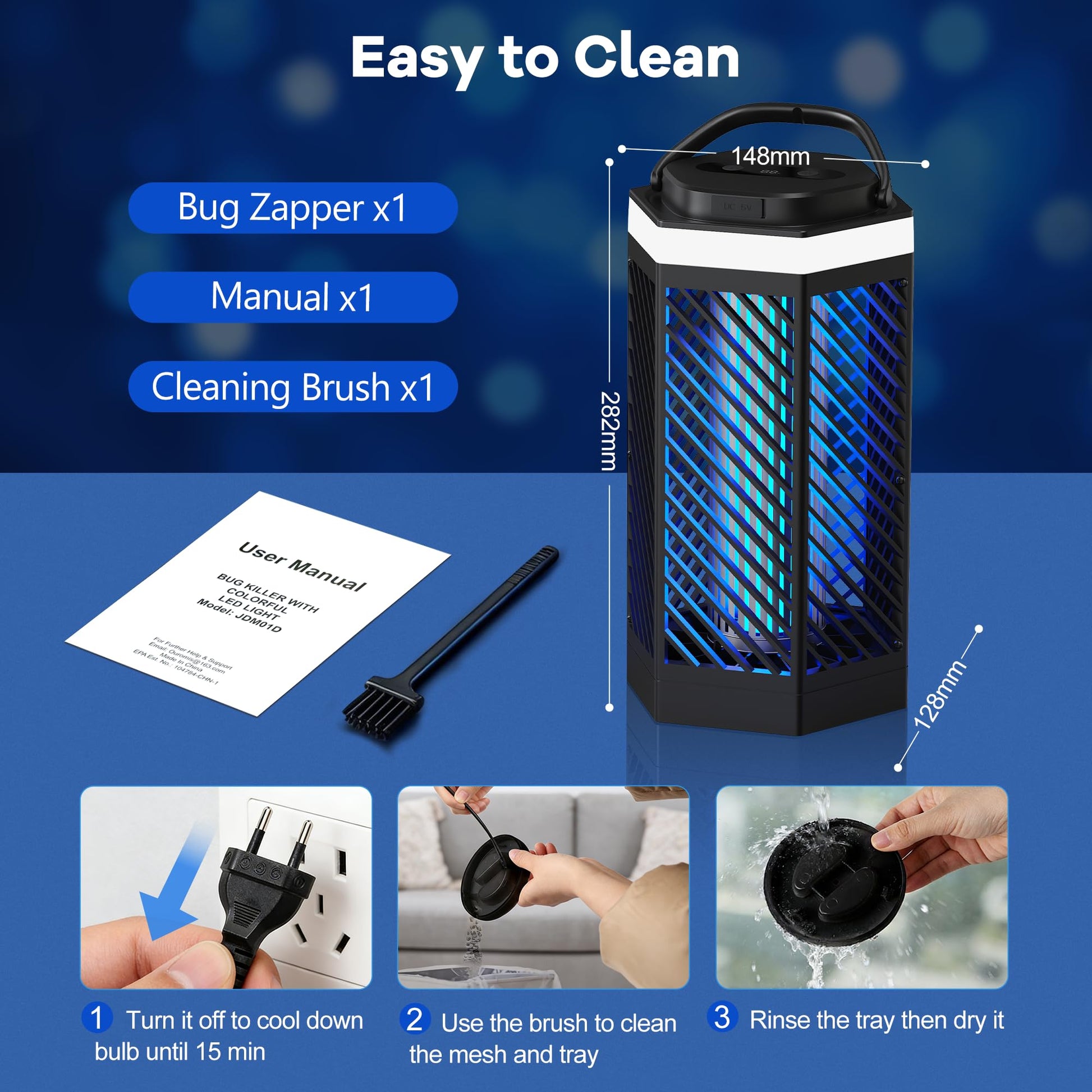 REOGLE Bug Zapper Outdoor Indoor, Rechargeable Mosquito Zapper with 8000mAh Battery & LED Night Light, USB Charging Electric Fly Zapper, Portable Fly Trap Fly Killer for Patio, Backyard, Garden