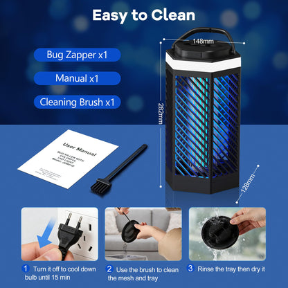 REOGLE Bug Zapper Outdoor Indoor, Rechargeable Mosquito Zapper with 8000mAh Battery & LED Night Light, USB Charging Electric Fly Zapper, Portable Fly Trap Fly Killer for Patio, Backyard, Garden