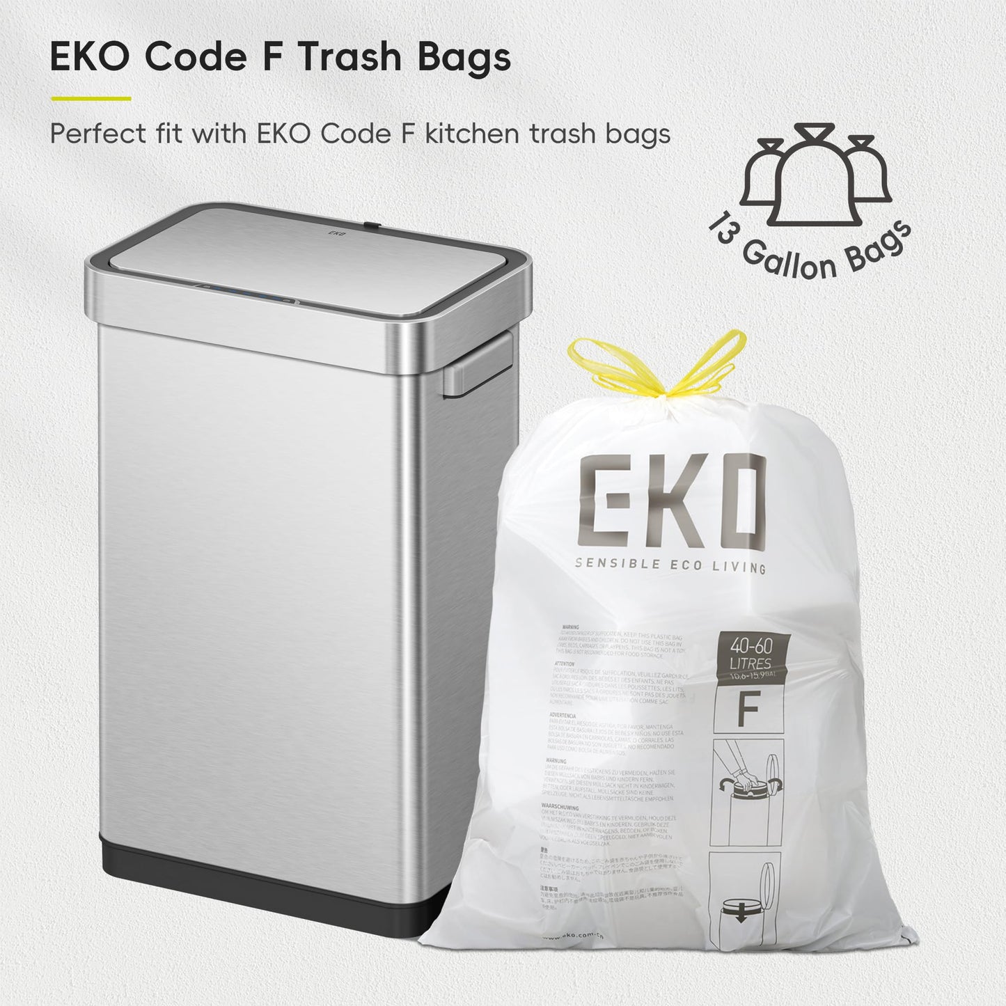 EKO Deluxe Mirage-T 50 Liter / 13.2 Gallon Touchless Rectangular Motion Sensor Trash Can, Matte Stainless Steel Finish 🍁 All In One Marketplace Canada