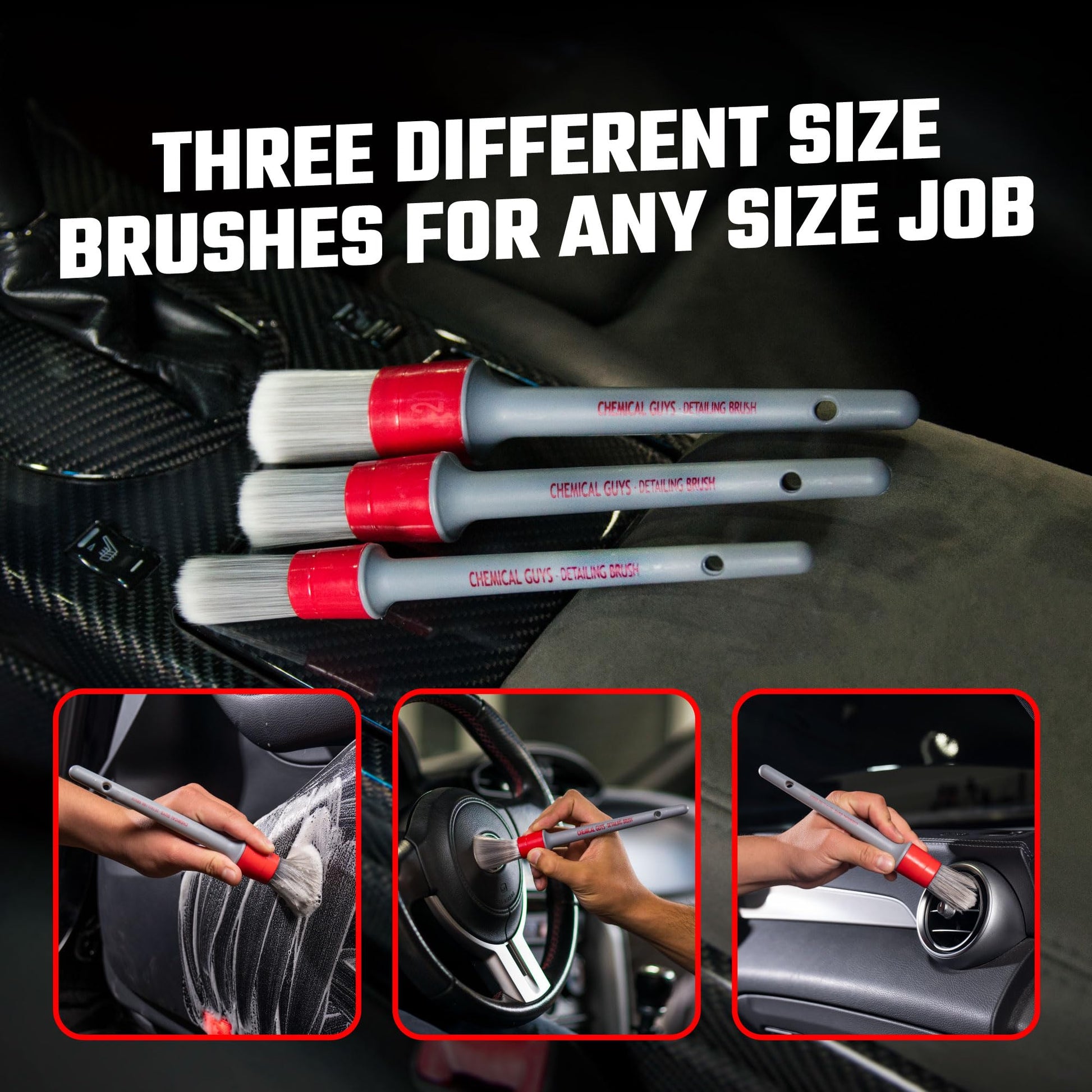 Chemical Guys All in The Details Interior Detailing Brush Set (Great for Cars, Trucks, SUVs, RVs, & More) Chemical Guys