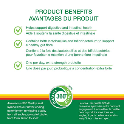 Jamieson Probiotic 30 Billion CFU, Extra Strength, 30 Vegetarian Capsules. Supports Digestive Health & Intestinal Health. 14 Unique Strains, Including Lactobacillus and Bifidobacterium, Non-GMO
