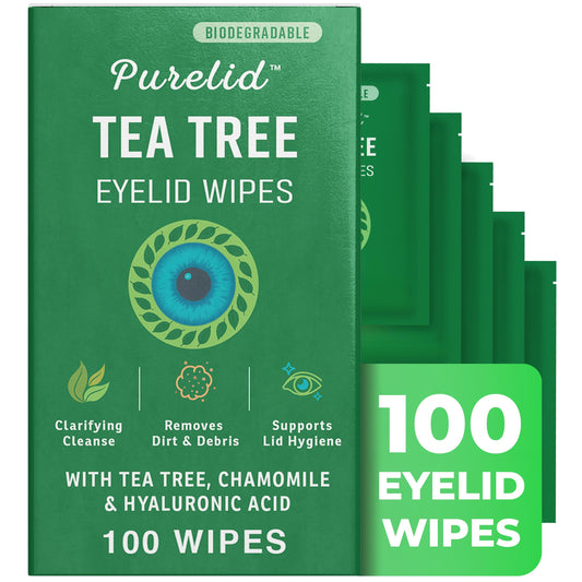 Tea Tree Eyelid Wipes – 100 Tea Tree Oil Eye Wipes for People with Dry Eyes & Allergies – Gentle Eyelid Cleanser with Hyaluronic Acid – Individually Wrapped & Biodegradable - Available at All In One Marketplace Canada