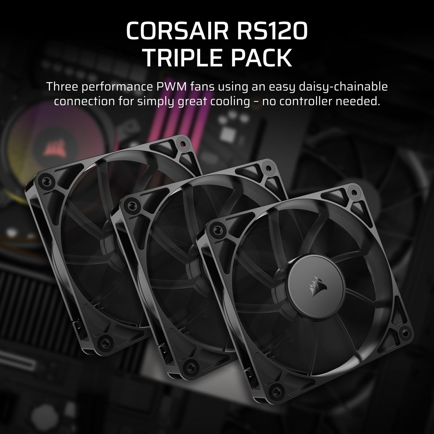 CORSAIR RS120 120mm PWM Fans – Daisy-Chain Connection – Low-Noise – Magnetic Dome Bearing – Triple Pack – Black 🍁 All In One Marketplace Canada