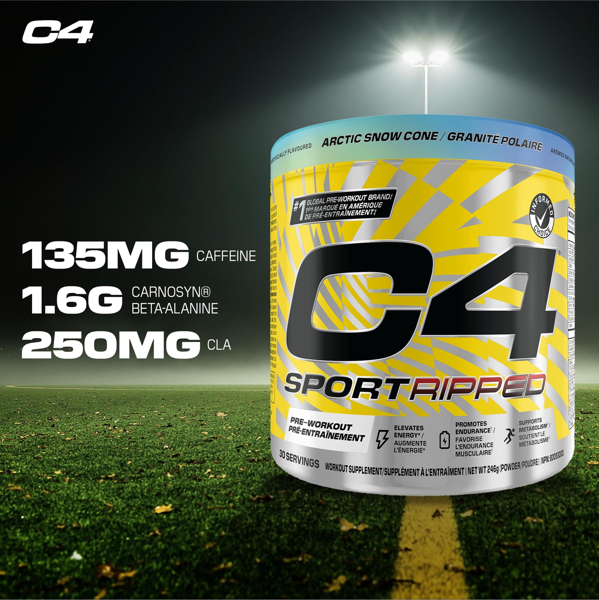 Cellucor C4 Ripped Thermogenic Pre Workout Powder - Informed-Choice Certified Preworkout Energy & Fat Metabolism - Artic Snow Cone, 30 Servings - Available at All In One Marketplace Canada