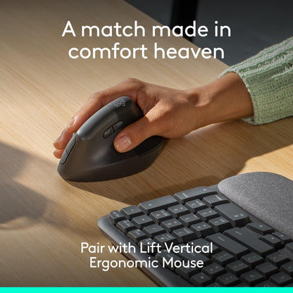 Logitech Wave Keys Ergonomic Wireless Keyboard with Palm Rest - Graphite