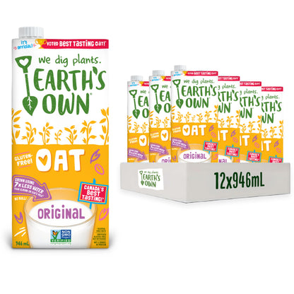 Earth's Own Oat Milk Original - 12 Pack (946ml each) | Plant-Based, Dairy-Free, Vegan | Canadian-Made | Nut-Free