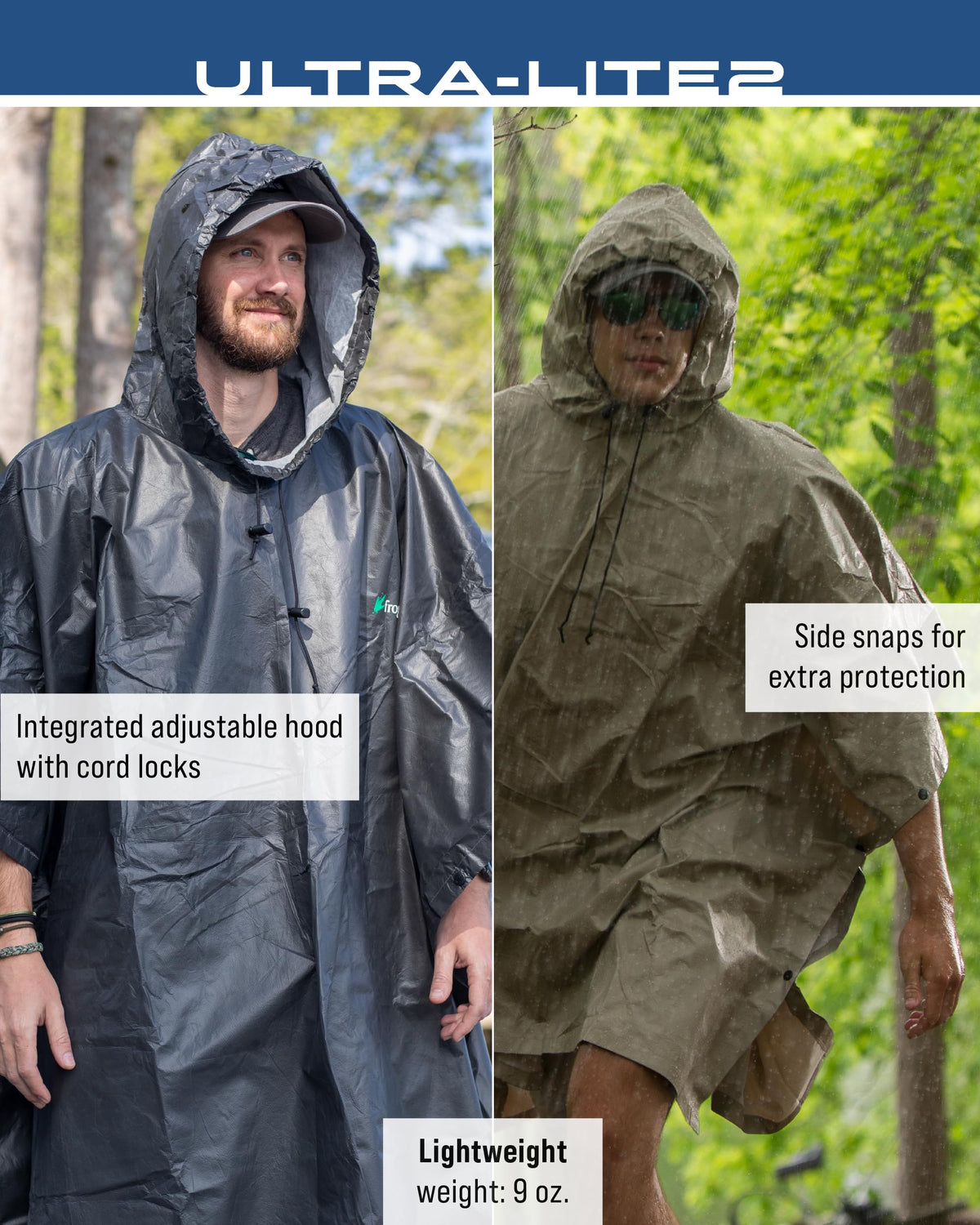 FROGG TOGGS Ultra-lite2 Waterproof, Breathable Rain Poncho, Adult and Youth Sizes, Khaki, One Size