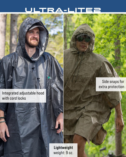 FROGG TOGGS Ultra-lite2 Waterproof, Breathable Rain Poncho, Adult and Youth Sizes, Khaki, One Size