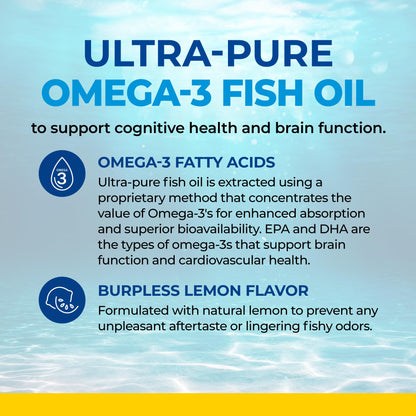 Fish Oil Omega 3 EPA & DHA 2250 mg | Burpless Lemon Flavor Triple Strength Supplement with Fatty Acids from Wild Icelandic Fish | Supports Joint, Eyes, Brain & Skin Health | Non GMO | 90 Softgels - Available at All In One Marketplace Canada