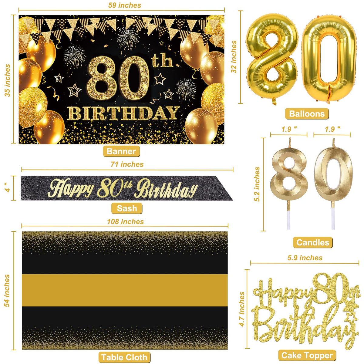 YeohJoy 80th Birthday Decorations for Men Women Black Gold 🍁 All In One Marketplace Canada