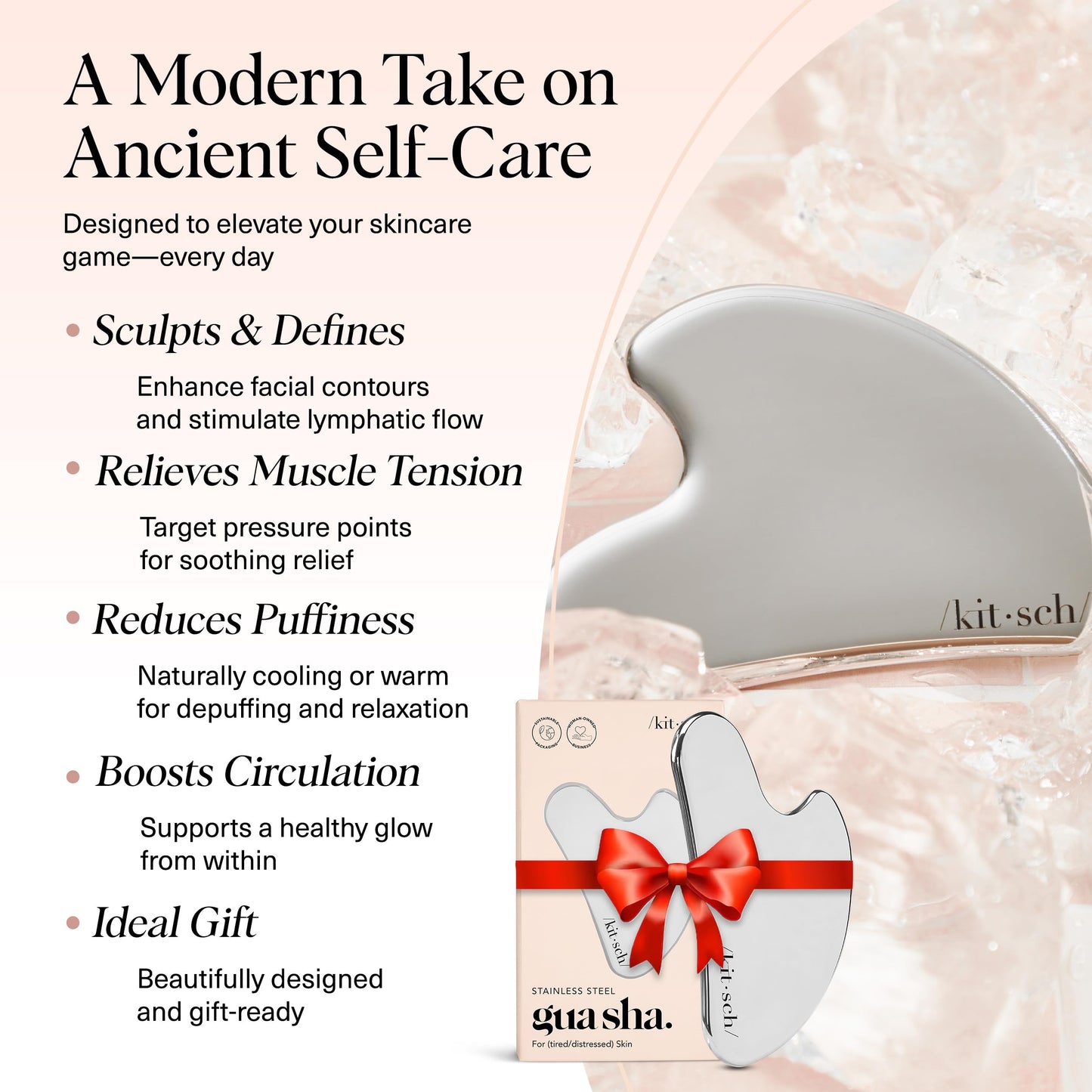 Kitsch Stainless Steel Gua Sha Facial Tools - Guasha Tool for Face, Face Sculpting Tool, Jawline Shaper, Double Chin Reducer, Body Gua Sha Tools, Lymphatic Drainage Massager, Facial Skin Care - Silver - Available at All In One Marketplace Canada