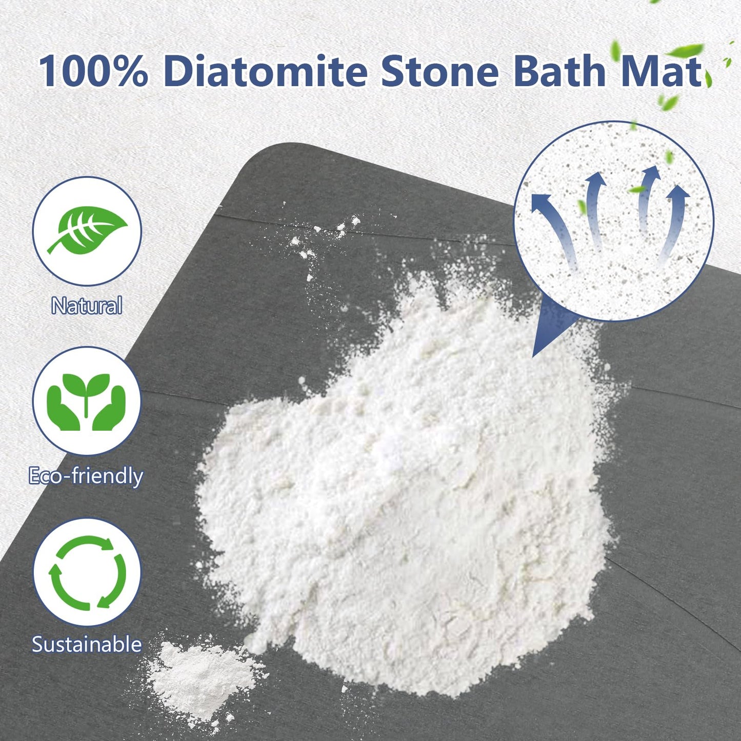 Ceecysaa 60 x 39cm Stone Bath Mat, Diatomaceous Earth Quick Dry Non Slip, Dark Gray Ceecysaa