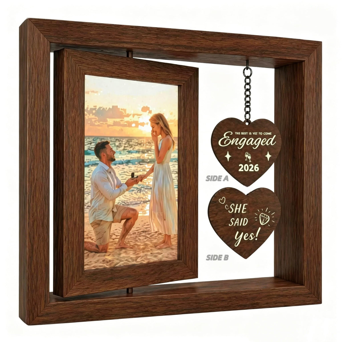 UPEOXT Engagement Gifts for Couples, Wood Rotating Picture Frame, 21.5×20.5cm, 8.46×8.07inch, Double Sided Wedding Bridal Shower Decor, Unique Engaged Fiance Gift, 2026 Christmas Ornament Photo Frame 🍁 All In One Marketplace Canada